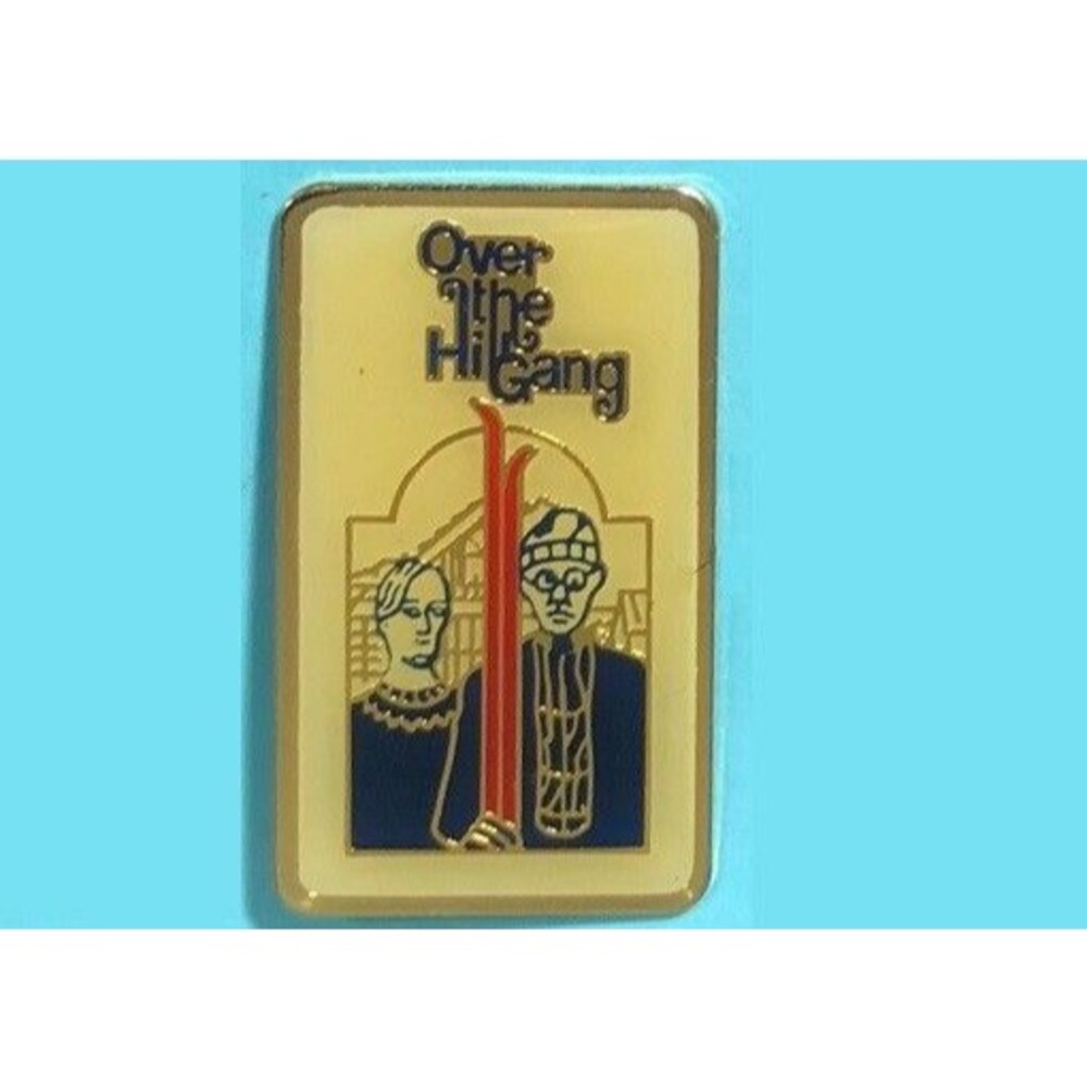 Over The Hill Gang - American Gothic style Ski Pin -Skiing Collectible
